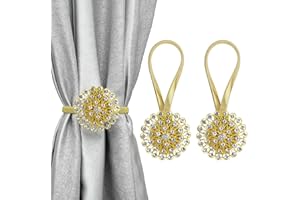 GDWD Magnetische Kristall Blume Vorhang Raffhalter,Dehnbare Vorhang Raffhalter Schnalle mit Federseil Dekorative Vorhanghalter Gardinenhalter Fensterdeko für Home Büro (2 Stück,Gold)