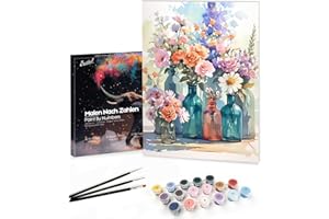 Bougimal Dipingere con i Numeri Adulti Paesaggi, Kit per dipingere con i Numeri con pennelli e pigmento Acrilico Regalo, Fiori colorati 9, Con Telaio 28 * 35 cm
