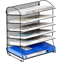 EasyPAG Organisateur Bureau 6 Compartiments Bois - Corbeille Courrier A4 Noir Pour Documents Et Magazines