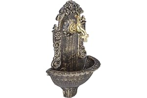 Relaxdays Antique Wall Water Fountain, Faucet, Nostalgic, Garden Basin, Cast Aluminium, HWD 40 x 24.5 x 13 cm, Black