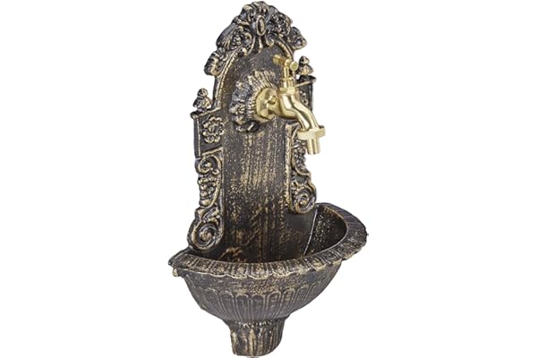 Relaxdays Fontaine Mural Style Antique,Robinet, Evier de Jardin,Fonte Aluminium, HlP 40 x 24,5cm x 13 cm, Noir