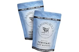 Raging Bull 500g Teriyaki Biltong Pack - 2 x 250g Pack - High Protein Snacks - Grass Fed Beef Biltong - Low Carb Keto Snacks - MSG Free Carnivore Snacks - Natural Meat Low Calorie Snacks