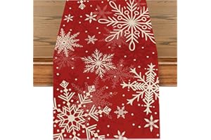 Tarklanda Weihnachten Schneeflocken Tischläufer, Rot Xmas Tischläufer Winterlich, Saisonnal Waschbar Küche Esstisch Tisch Dekoration für Drinnen und Draußen Urlaub Party Wohnzimmer 40x180 cm