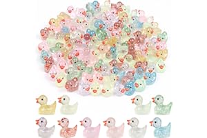 DiULi 110 Pieces Mini Canards en Résine, Transparent avec Remplissage de Paillettes,Canard Plastique Figurines pour Aquariums Bricolage Maisons Poupées Paysages Jouets de Bain