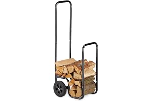 Relaxdays metalowy kosz na drewno, stojak na 2 kółkach, do 60 kg, czarny | łatwy w transporcie, regał do przechowywania