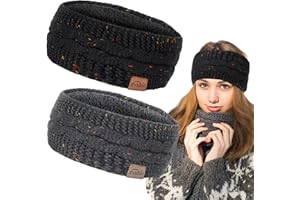 ‎ZYXBBD Winter Stirnband für Damen- Mädchen Gestrickte Haarreifen Verdicken Elastische Haarband Ohrenwärmer für Outdoor Sport, Einkaufen, Skifahren, Laufen, Joggen (Schwarz + Grau 2)