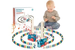 BatdTech Train Électrique Domino, 200 Pièces Train Electrique Enfant, Automatique Train de Pose Domino avec lumières et Musique,pour Filles et Garçons 3 Ans et Plus