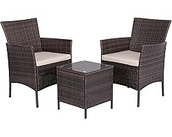 Yaheetech 2 Seater Garden Furniture Sets Corner Patio Sofa Dining Set Rattan Wicker Chairs and Coffee Table with Cushions,Bro