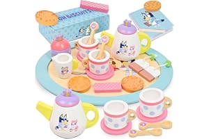 Bluey Wooden Tea Party Set – 20-Piece Pretend Play Set with Teapot, Tea Cups, Biscuits, Tray & Notepad – FSC Certified Eco-Friendly Toy for Kids Aged 3+ – Creative Role-Playing Fun