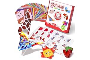 Gamenote Papel Origami, 120 hojas de Origami infantil, doble cara, papel de color de 54 bonitos diseños diferentes con manual educativo colorido – Ocio creativo para niños