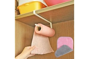 Portarollos Cocina, HTBAKOI Soporte Porta Rollo Papel Cocina Grande+Paño de Limpieza de Microfibras Portarrollos de Cocina Bajo Mueble o Estante Instalación sin taladro para Cocina y Baño