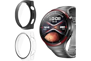 Blueshaweu Etui ochronne do Huawei Watch 4 Pro, [2 sztuki], twarde etui z poliwęglanu ze szkłem, ochrona wyświetlacza, kompatybilne z Huawei Watch 4 Pro/Huawei Watch 4 Pro Space Edition (czarne +