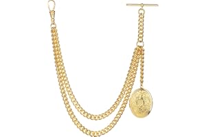 Holy Sins Jewellery Handmade in The UK Gold Colour Single Albert Pocket Watch Chain with Locket Pendant