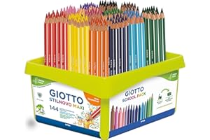 GIOTTO Stilnovo Maxi, Matite Colorate Spesse, Formato Triangolare, Mina da 4,3mm, Schoolpack in materiale rigenerato al 50%, Colori Assortiti, 144 Pezzi