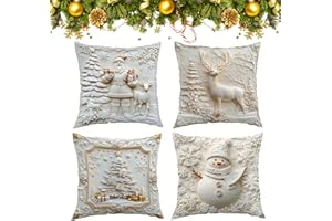 Topbashgo Kissenbezug Weihnachten, 2025 New Mode Schneemann Rentier Weihnachtsbaum Weihnachten Kissenbezüge 4er Set, Winter Zierkissenbezug Couch Wohnzimmer Deko (40X40)