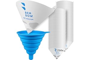 BenBow Paint strainer 190µ x 250 pieces - disposable paper filter with nylon mesh and practical silicone funnel - for filtering paints and lacquers from contamination