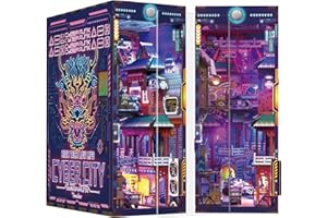 Tonecheer Book Nook Kit puzzle in legno 3D Booknooks fai da te modellini adulti da costruire in miniatura casa libreria Nook Book con luce regalo divertente regalo di compleanno (Cyber City)