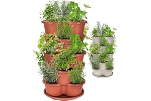 Amazing Creation Jardinière empilable, tour verticale pour fraises, intérieur/extérieur, tour de jardin à 5 niveaux, pot de fleurs pour la culture de légumes et de plantes succulentes (terre cuite)