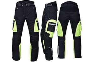NORMAN Motorbike Motorcycle Waterproof Cordura Textile Trousers Pants Armours Reflector Black/Green (Hivis)