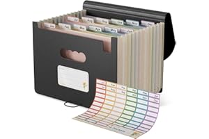 EcoStash Cartella Portadocumenti A4, 12 Tasche Porta Documenti in Paglia di Grano, Raccoglitore Documenti Espandibile per Ufficio Casa, Senza BPA, Ritorno alla Natura, Vita Sana - Nero Naturale