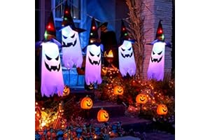 MWZEAUL Decorazioni di Halloween, 5PCS Luci LED Halloween Fantasma da Appendere, con Cappello da Strega Addobbi Halloween, Halloween Decorazioni Esterno Interno per Albero Portico Casa Giardino
