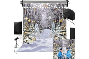 CINRAY Toile de fond de scène hivernale au pays des merveilles de 1,5 x 2,1 m, flocon de neige et forêt, fond pour photographie, arbre de Noël, décorations de fête de Noël enneigées, fournitures de fête