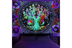 INTDORM Blacklight Tapestry Tree of Life Wall hanging Trippy UV Reactive Wall Tapestry Galaxy Blacklight Tapestries for Bedroom (130x150cm)