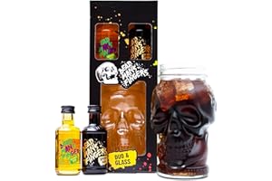BEAMS INTERNATIONAL Dead Mans Fingers Rum Gift Set - Spiced & Mango Flavoured, Mini Alcohol Bottles x2 5cl Miniatures and Skull Glass - Official Rum Gifts for Men, Birthday, Dad Gifts, Boyfriend, Stocking, Christmas