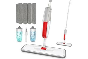Microfibre Spray Mop for Cleaning Floors - MANGOTIME Laminate Floor Mop for Wooden Hard Floor Vinyl Tile LVT Wet Dry Flat Mop Kitchen Floor Mop with Spray 2 Refillable Bottles 4 Washable Pads