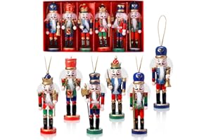 Auniq Cascanueces de Navidad de Madera, 6pcs Estatuilla de Figura de Soldado Cascanueces Muñeco 13cm Pintura Clásica Muñeca Hecha A Mano Ideal para la decoración del hogar de Regalo de Fiesta