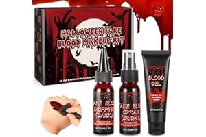 CANCJ Kunstblut Halloween Schminke Erwachsene Fake Blood Set with Realistisch Blut Spray, Blood Gel,Make Up Set für Abwaschbar Wunden Narbe Haut, Kleidung, Vampire, Spezialeffekt, Halloween Kostüme Damen