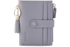 HKCLUF Geldbörse Damen Kleine, Geldbeutel Frauen Leder, RFID Portemonnaie Brieftasche Münzfach mit Quaste Damengeldbörsen Reißverschluss Viele Fächer Morandigrau