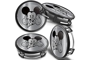 SkinoEu 4 x 75mm Wheel Centre Alloy Hub Center Caps Compatible for Part Numbers B66470207 / B66470200 Hubcaps Black Mouse Middle Finger Silver CM 2