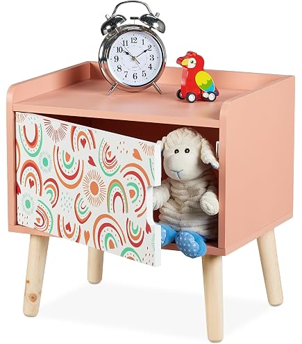 Table De Chevet Enfant Azur - 1 Porte Motif Bois Vert, Pieds En Pin, Anti-Basculement 34x23.5x52 Cm - 11