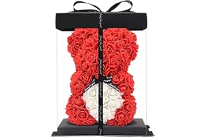EN7JIOY orso rosa - orsacchiotto rosa 10 pollici Hugz Teddy Flower Bear - Oltre 250 dozzine di fiori artificiali - regali unici, regali per le donne Scatola regalo trasparente (red)