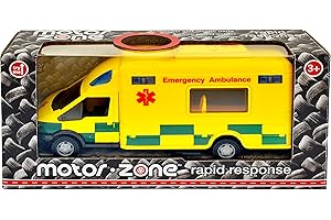 MOTOR ZONE Age 3+ from Peterkin | Paramedic Rapid Response Toy Vehicle | 15.5cm Emergency Ambulance with siren sounds, opening door and free wheel action | 1:48 Scale | Diecast Vehicles | Ages 3+