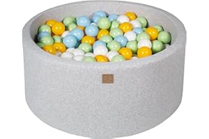 MEOWBABY Piscine À Balles pour Bébé - Rond 90x40cm Piscine a Balle pour Enfant avec 300 Balle, Coton, Gris Clair: Blanc/Jaune/Vert Clair/Bleu Bébé