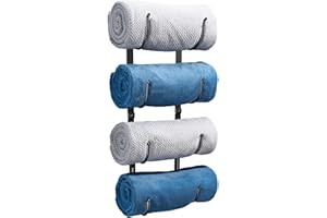 JOSMIMIC Wandmontierter Handtuchhalter Badezimmer – 4-stufiger schwarzer Metallhalter für gerollte Handtücher, Decken, große Badetücher – platzsparende Aufbewahrung für Toilette, Schrank, Wohnmobil