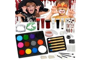 Flybay Halloween Face Paint Kit for Kids and Adult, Halloween Makeup Kit Party Toy for Girls Boys, Halloween Make Up Washable Face Painting Kit, SFX Makeup Kits with Fake Blood Sponges Scar Stickers