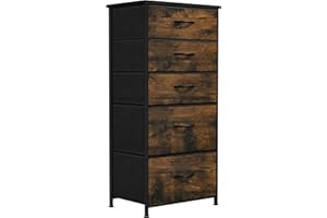 YITAHOME Commode pour Chambre à Coucher, Commode à 5 Tiroirs en Tissu Meuble de Rangement avec Dessus en Bois et Grand Espace de Rangement Chambre à Coucher, Salon, Chambre d'enfant, Rouille Brun