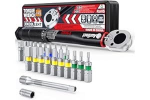 Aurlloct Juego de Llave Dinamométrica 1/4 Pulgada, 2-24 Nm Chave Dinamométrica, Incluye Extensión de 10 cm, para Mantenimiento de Bicicletas 23 Piezas