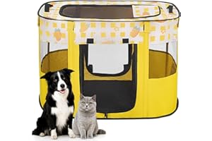 LN COZY CORNER Foldable Pet Playpen, Portable Small Dog Cat Crate, Soft Indoor Outdoor Pet Cage, Puppy Playpen with Mesh Panels, Dog Tent, Cat Playpen, Travel Pet Puppy Cage for Pets (Yellow-M)