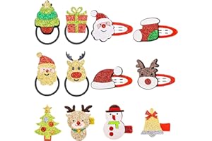 ‎MELLIEX MELLIEX 12 Stück Weihnachten Haarschmuck, Glitter Weihnachts Haarspangen Haargummis Karikatur Snap Haarklammern für Mädchen Kinder