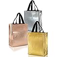 Nush Nush 12 Gift Bags Set, Non-woven Reusable Shiny Small Gift Bags With Glossy Finish - Ideal As Birthday Bag, Favor Bags, Goodie bags for Wedding, Bachelorette Party - 8x4x9.