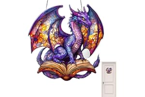 GUNGTJ Acryl-Drachen-Ornament, Buntglas-Tier-Charm, Drachen-Wandkunst, Fenster-Charm, Zuhause, Zimmer, baumelnde Dekoration, kreative Acryl-Dekoration, Fantasie-Tier-Wandkunst, 20,3 x 20,3 cm