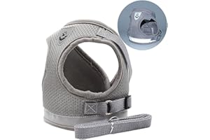 KJSXUUE katzengeschirr, katzenleine, katzengeschirr ausbruchsicher, Weiches und atmungsaktives verstellbares Katzen Geschirr mit reflektierenden Streifen (XS, Grau)