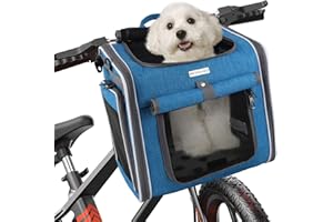 ZESTEFY Dog Basket Bicycle Front, Foldable Dog Box Small Dogs, Breathable Visible Dog Bicycle Basket Front, Bicycle Baskets for Dogs with 8 kg Load Capacity, Visible Window, for Outdoor Riding and Camping Mi