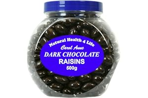 Natural Health 4 Life Carol Anne Confectionery Dark Chocolate Raisins 500g, Chocolate Covered Raisins in Recyclable Gift Jar, 3.5g Protein per 100g,Vegetarian Snack for Gifting, Baking (1 Jar)