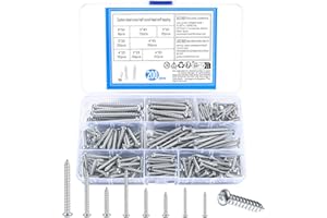YOUYIDUN Zestaw wkrętów samogwintujących,200-częściowy zestaw wkrętów do drewna łbem krzyżakowym,wkręty krzyżakowe łbem krzyżakowym,wkręty samowiercące łbem okrągłym drewna i miękkiego metalu-M3/M4/M5/M6