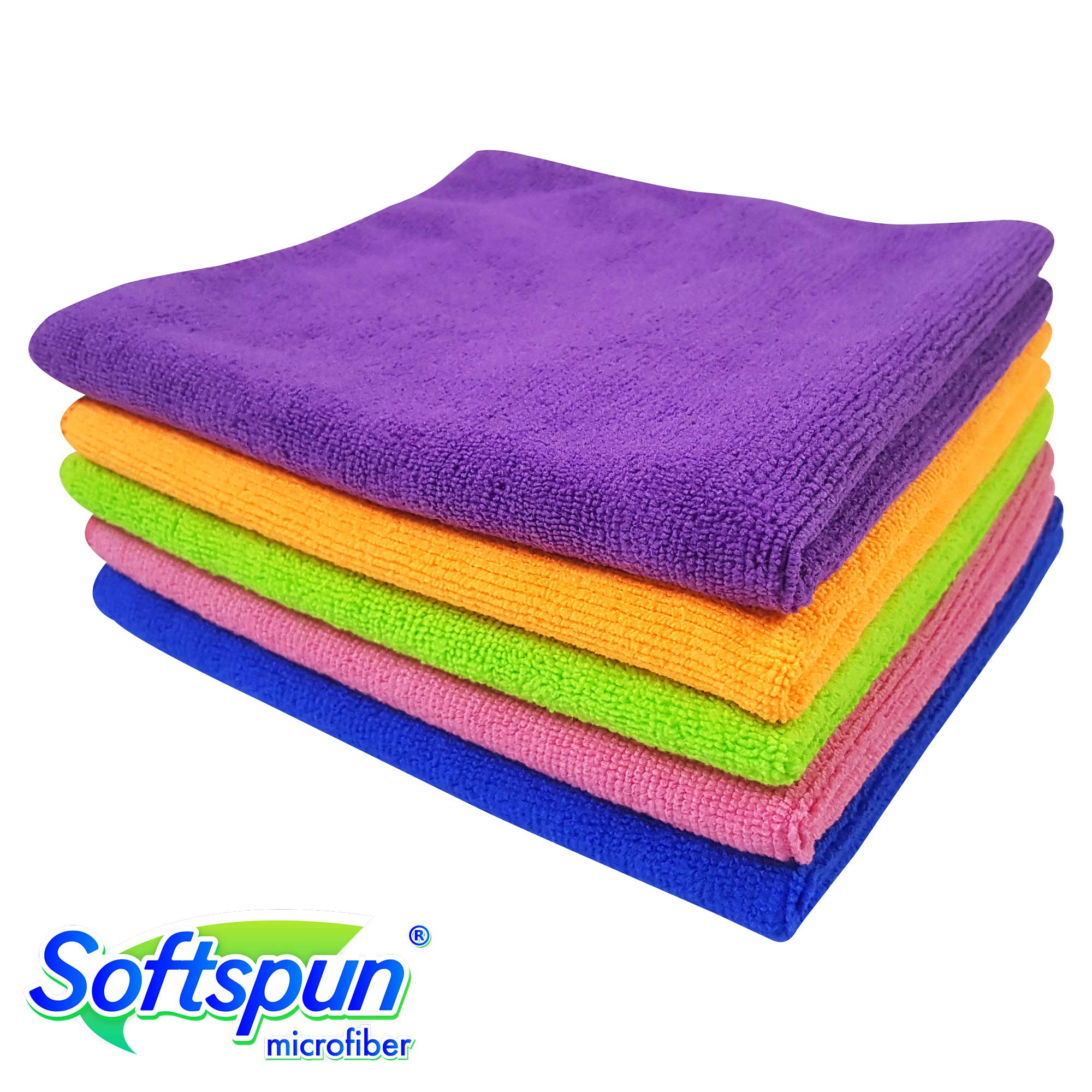 SOFTSPUN Microfiber Cloth 5pcs 40x40cms 340 GSM Multi-Color! Thick Lint & Streak-Free Multipurpose Cloths Automotive Microfibre Towels for Car Bike Cleaning Polishing Washing & Detailing. - Image 3
